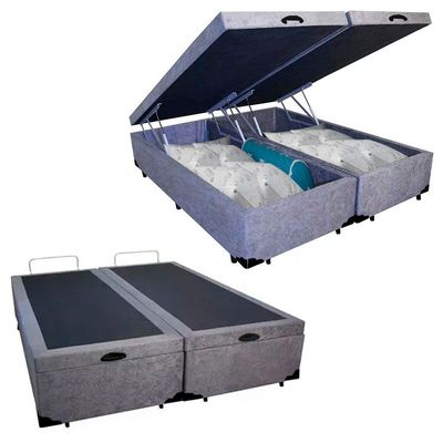 Cama Box Baú Casal Bipartido Suede Serene Cinza 138x188x44
