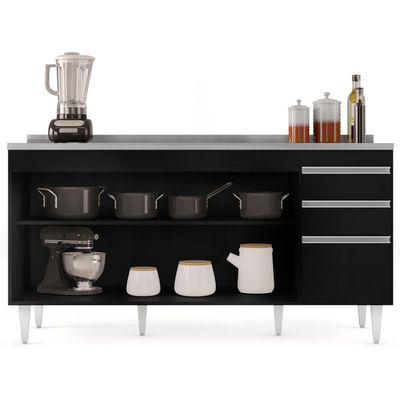 Balcão Gabinete com Pia Inox 160cm Arkansas Preto - Lumil