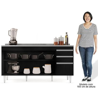 Balcão Gabinete com Pia Inox 160cm Arkansas Preto - Lumil