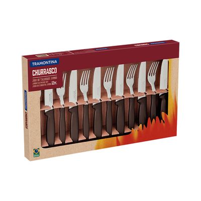 Jogo para Churrasco Jumbo Plenus com Lâminas em Inox e Cabos de Polipropileno Marrom 12pçs - Tramontina Cinza
