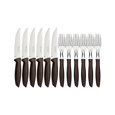 Jogo para Churrasco Jumbo Plenus com Lâminas em Inox e Cabos de Polipropileno Marrom 12pçs - Tramontina Cinza