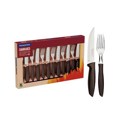 Jogo para Churrasco Jumbo Plenus com Lâminas em Inox e Cabos de Polipropileno Marrom 12pçs - Tramontina Cinza