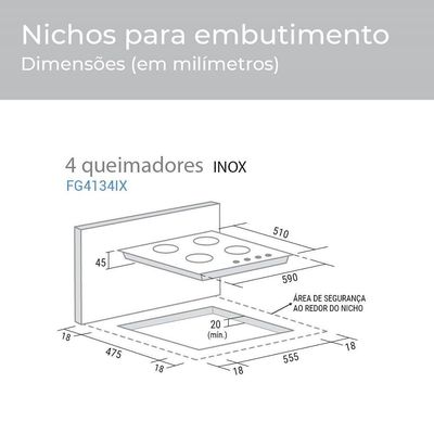 Cooktop à Gás Suggar 4 Queimadores Inox Bivolt FG4134IX