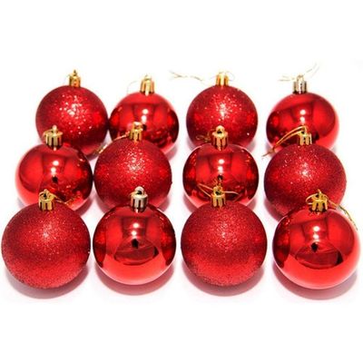Kit 12 Bolas Vermelhas Enfeite Natalino árvore Natal 40mm