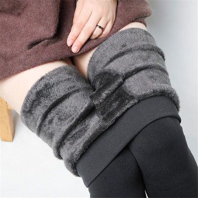 Leggings Quentes Nessaj Plus Size com Veludo para Inverno 5XL / cinza