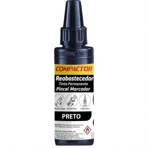 TINTA MARCADOR PERMANENTE PRETO 30ML COMPACTOR