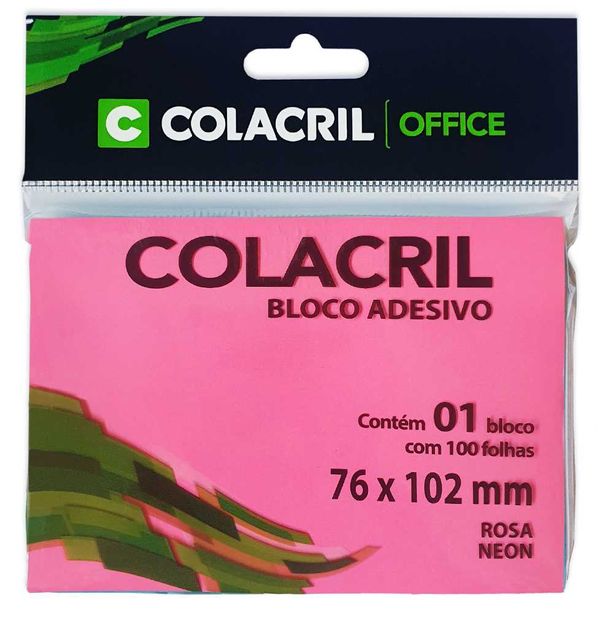 BLOCO DE NOTAS ADESIVAS 76x102MM 100FL ROSA NEON COLACRIL