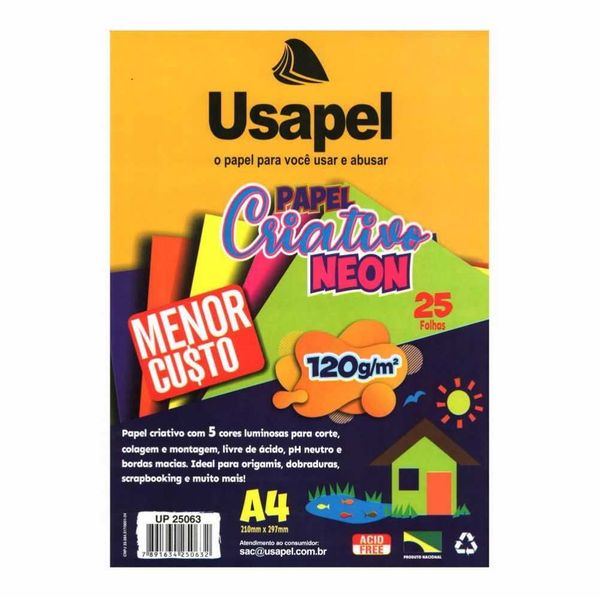 BLOCO CRIATIVO COLOR NEON A4 120G 25FLS 5 CORES USAPEL