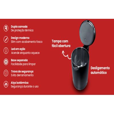 Chaleira Elétrica Aroma Agratto 220v Dupla Camada 1,8L Preta