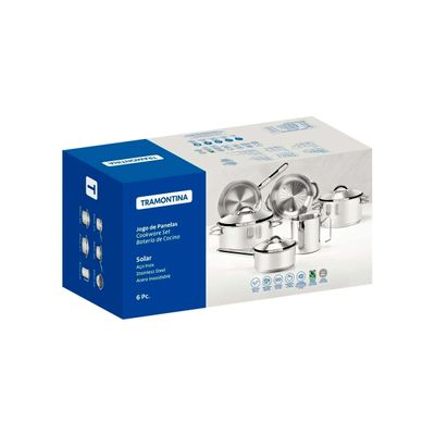 Jogo de Panelas Tramontina Solar em Aço Inox com Fundo Triplo e Tampas de Inox 6 Peças