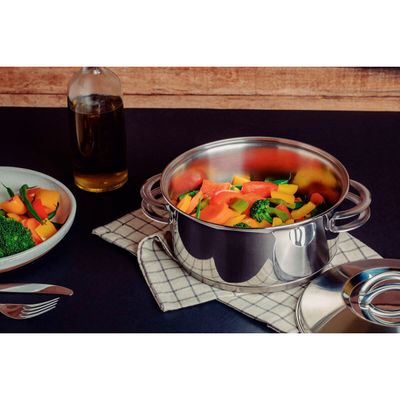 Caçarola Tramontina Solar Rasa em Aço Inox Fundo Triplo com Tampa e Alças 24 cm 4,7 L