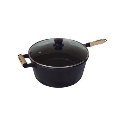 Caçarola de Ferro Com Cabo e Tampa de Vidro - 7 Lt