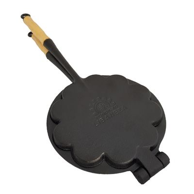 Forma Waffle Ferro Fundido Cabo Madeira Fogão a Lenha 16cm