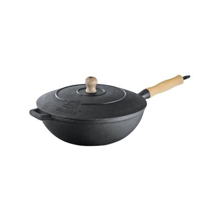 Panela Frigideira Wok Em Ferro Fundido Com Tampa 28 Cm