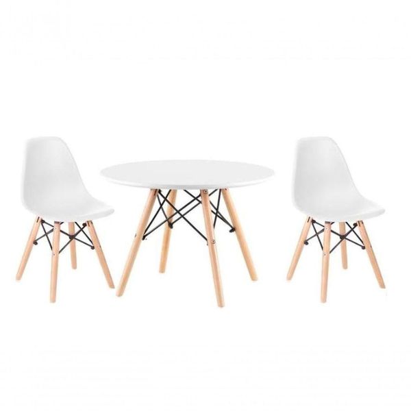 Conjunto Infantil Mesa Eames Branca 60cm Com 2 Cadeiras Branca