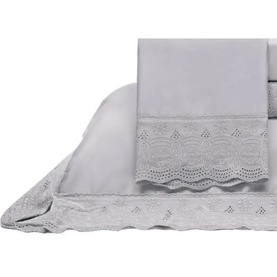 Jogo Lencol Casal 4 Pcs Algodão 300Fios Luisa Prata Bouton