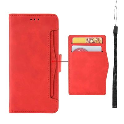 Capa de Couro Luxuosa para Infinix Note 40 Pro 5G com Porta Cartões Removível Infinix Note 30i / vermelho