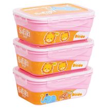 Conjunto de Potes Herméticos Plástico LP House Baby Dindo Safari Rosa 3 Unidades 500ml