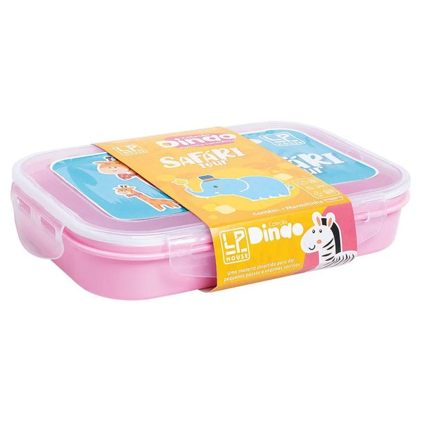 Pote Hermético Retangular Plástico LP House Baby Dindo Safari Rosa 700ml Pote Hermético Retangular Plástico LP House Baby Dindo Safari Rosa 700ml