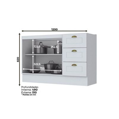 Cozinha Completa 5 Peças Americana (2 Armários + 1 Balcão + 1 Paneleiro + 1 Complemento) Branco
