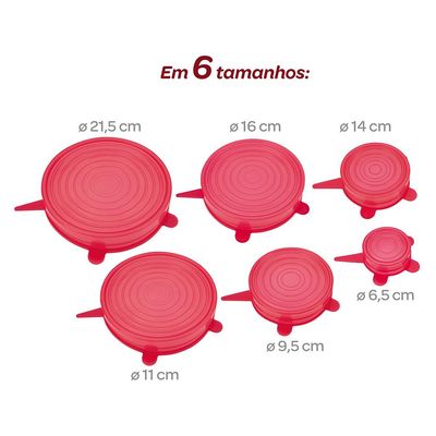 Conjunto de Tampas Euro Home em Silicone 6 Tampas Vermelho