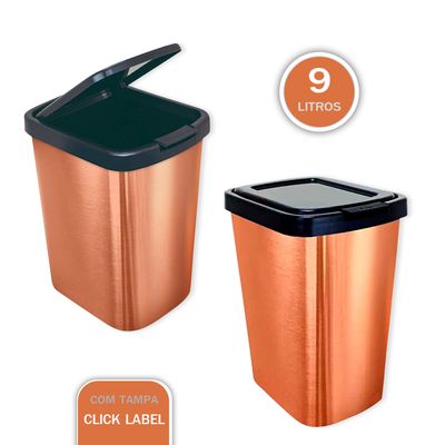 WE DROP - Lixeira Cesto 9 Litros com Tampa Click Label Bronze Metalizado