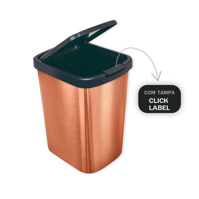 WE DROP - Lixeira Cesto 9 Litros com Tampa Click Label Bronze Metalizado