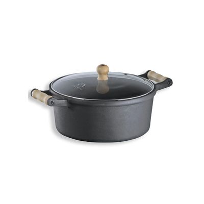 Caçarola Alça De Madeira Tampa De Vidro 6,5 Litro 28cm