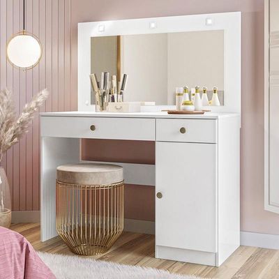 Penteadeira Camarim Bella Com Porta E 2 Gavetas Branco Moval Branco