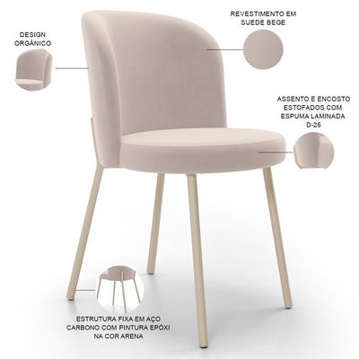 Kit 3 Cadeiras Sala De Jantar Estofada Gavi Arena L02 Suede Bege Lyam Decor