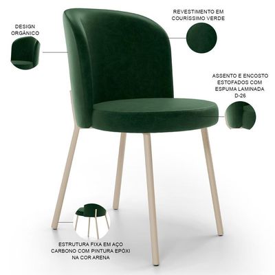 Kit 3 Cadeiras Sala De Jantar Estofada Gavi Arena L02 Couríssimo Verde Musgo Lyam Decor