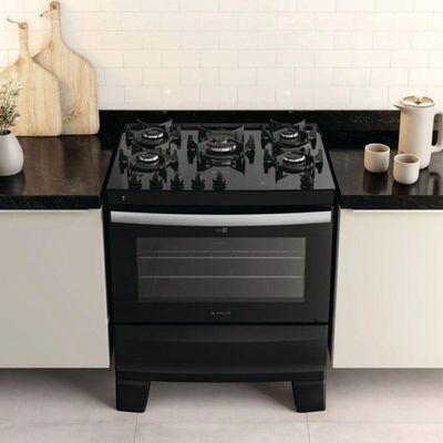 Fogão De Piso 5 Bocas Agile Up Glass Com Mesa De Vidro 300001665 Atlas Preto Bivolt