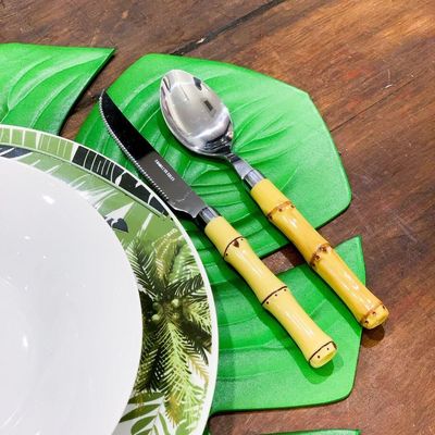 Conjunto 6 Colheres Para Mesa De Aço Inox Com Cabo De Bambu 20cm 7383 - Lyor