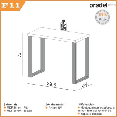 Escrivaninha 89,5x44 cm em MDF F20 Freijó/Preto Fosco Dalla Costa