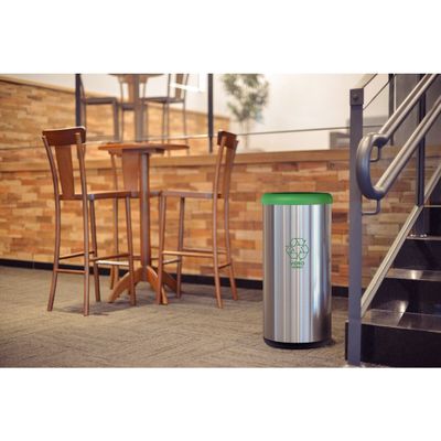 Lixeira Inox Tramontina Piemonte 40 Litros Scotch Brite e Tampa Basculante Verde