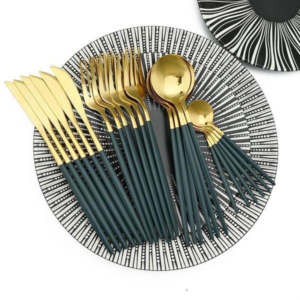 Conjunto de Talheres de Aço Inoxidável 24 Peças Verde Dourado verde,prata