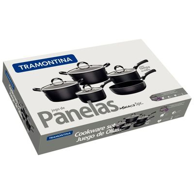 Jogo de Panelas Tramontina Mônaco em Alumínio Starflon Premium Preto 05 Peças