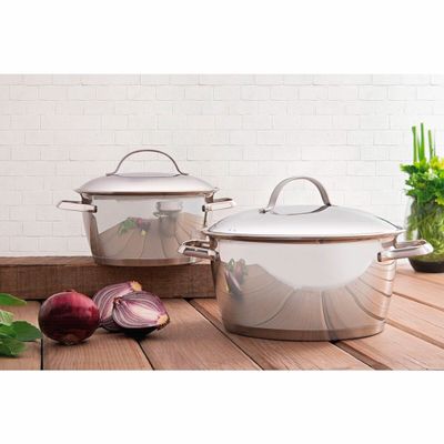 Jogo de Panelas Tramontina Allegra em Aço Inox com Fundo Triplo e Tampas de Inox 2 Peças