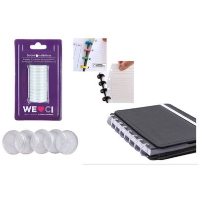 Discos + Elástico p/ Caderno InteligenteTRANSPARENTE M23mm