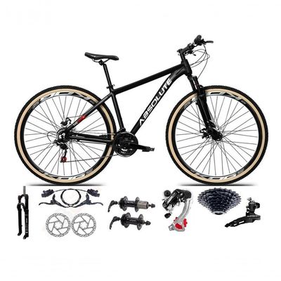 Bicicleta Aro 29 Absolute Nero 5 Câmbios Shimano 24v K7 Freios Hidráulicos Garfo Trava Com Pneu Faixa - Preto Tam.23
