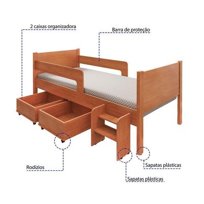 Kit Quarto Infantil Cama Luna Com Organizador Escada E Cômoda Isa - Nature - Bege