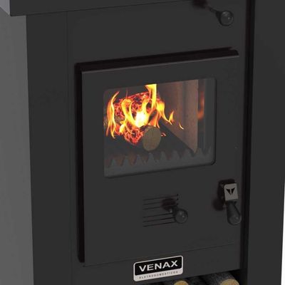 Calefator Com Depósito Para Lenha Dupla Combustão Pyron Preto Fosco - Venax