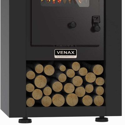 Calefator Com Depósito Para Lenha Dupla Combustão Pyron Preto Fosco - Venax