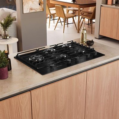 Fogão Cooktop 5 Bocas Tripla Chama MCG5BM Grade Dupla Mesa De Vidro Mueller Preto Bivolt