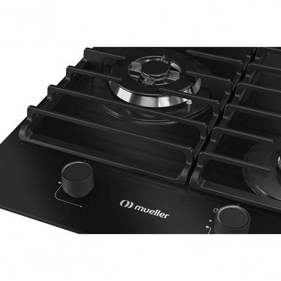 Fogão Cooktop 5 Bocas Tripla Chama MCG5BM Grade Dupla Mesa De Vidro Mueller Preto Bivolt