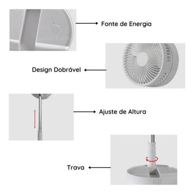 Ventilador Retrátil Recarregável De Mesa Usb Bateria 7200mah