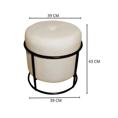 Puff Decorativo Redondo Para Sala Quarto Argola Pérola Bege Base Pés Preto