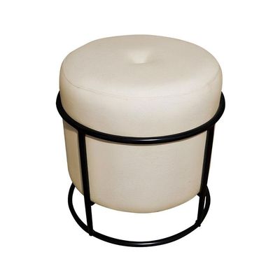 Puff Decorativo Redondo Para Sala Quarto Argola Pérola Bege Base Pés Preto
