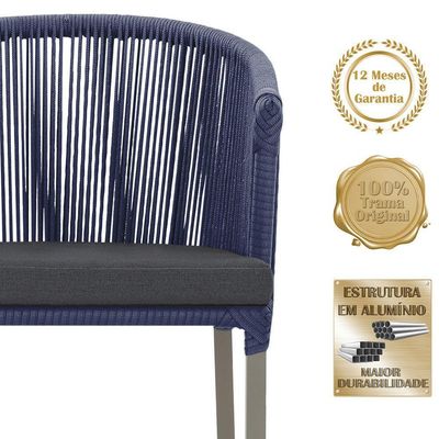 3 Cadeiras De Jantar Noronha Fendi Corda Náutica E11 Trama Azul