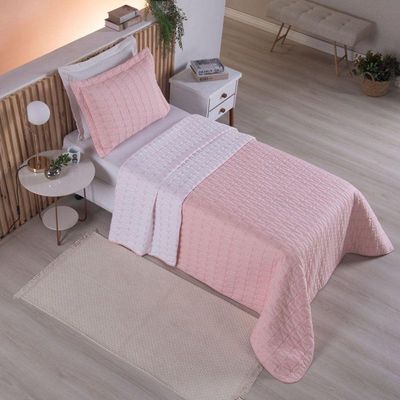Cobre Leito Solteiro Cristal Percal 200 Fios Bordado 2 Peças Rose